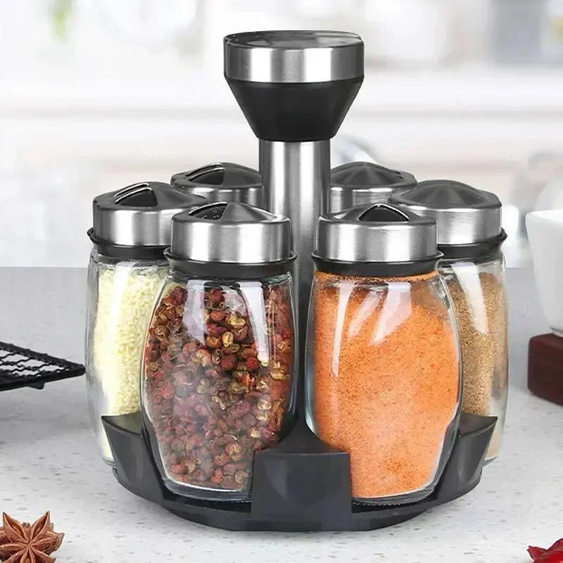 Juego organizador de especias con frascos de vidrio